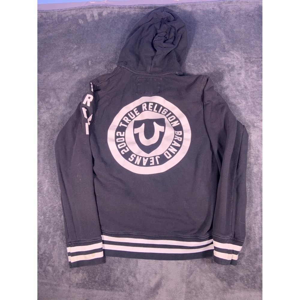 Vintage True Religion Black Zip-Up Hoodie Double Sized SZ L Mens